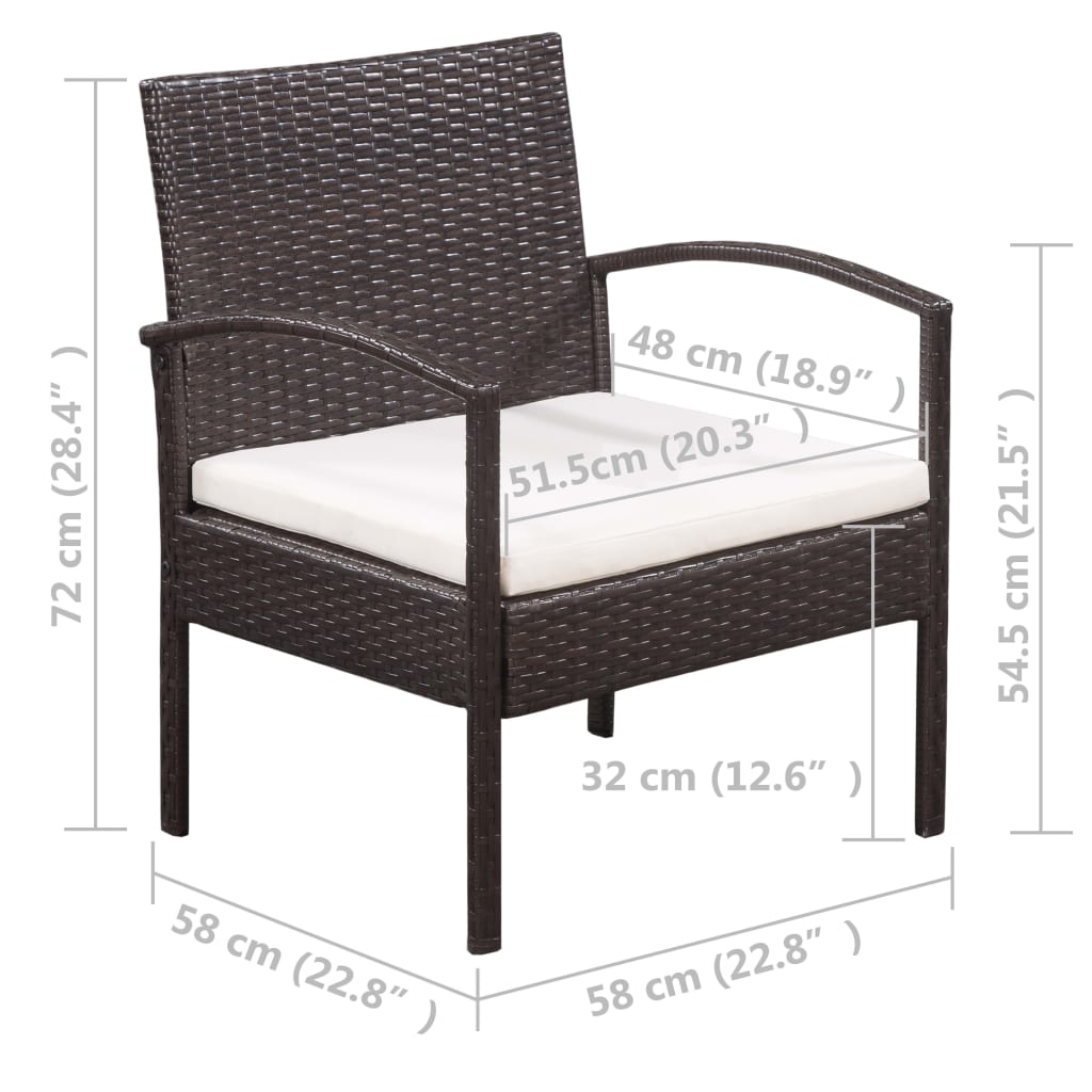 Set muebles de jardín 5 piezas y cojines ratán sintético marrón