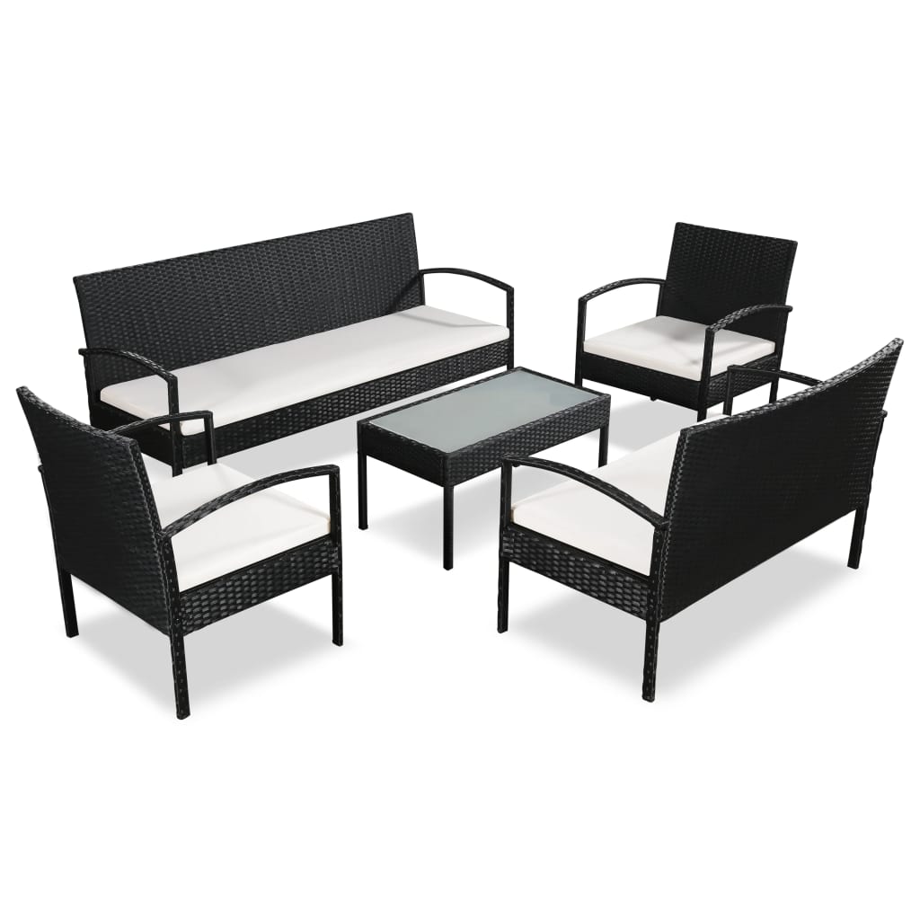 Set muebles de jardín 5 piezas y cojines ratán sintético marrón