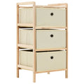Estantería de almacenaje 3 cestas de tela madera de cedro beige