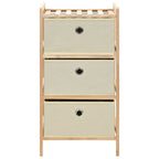 Estantería de almacenaje 3 cestas de tela madera de cedro beige