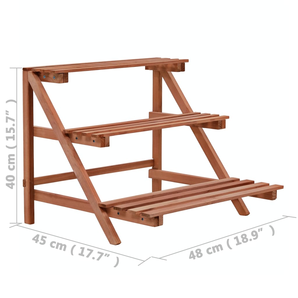 Soporte de plantas 3 niveles de madera de cedro 48x45x40 cm