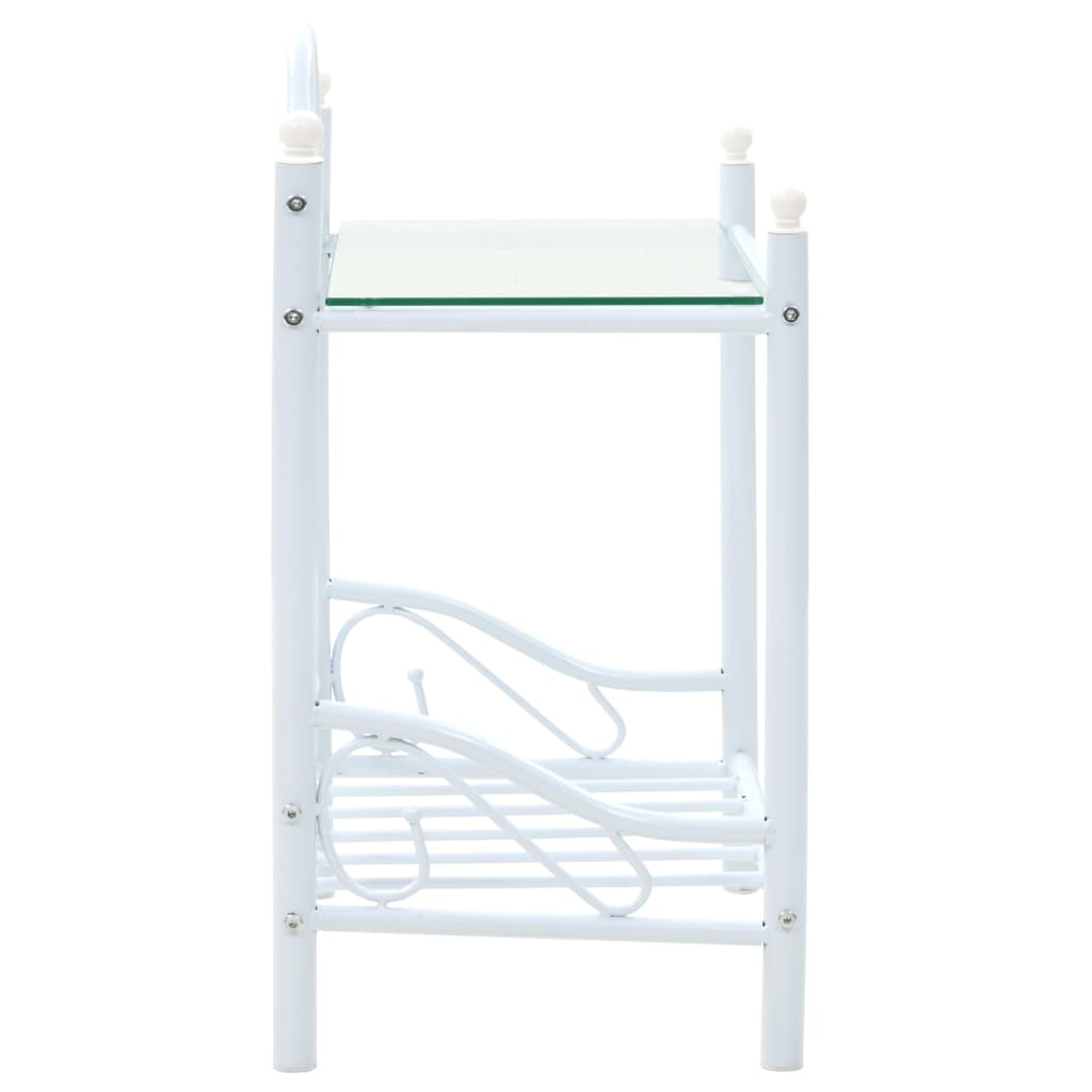 Mesitas de noche acero vidrio templado 45x30,5x60cm blanco 2uds