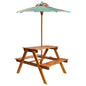 Mesa de piquenique infantil e guarda-sol acácia maciça 79x90x60 cm