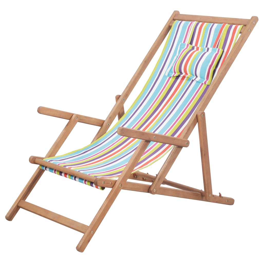 Silla de playa plegable de tela y estructura de madera azul