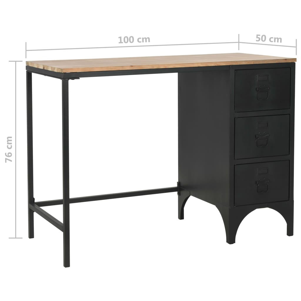 Escritorio con pedestal madera abeto y acero 100x50x76 cm