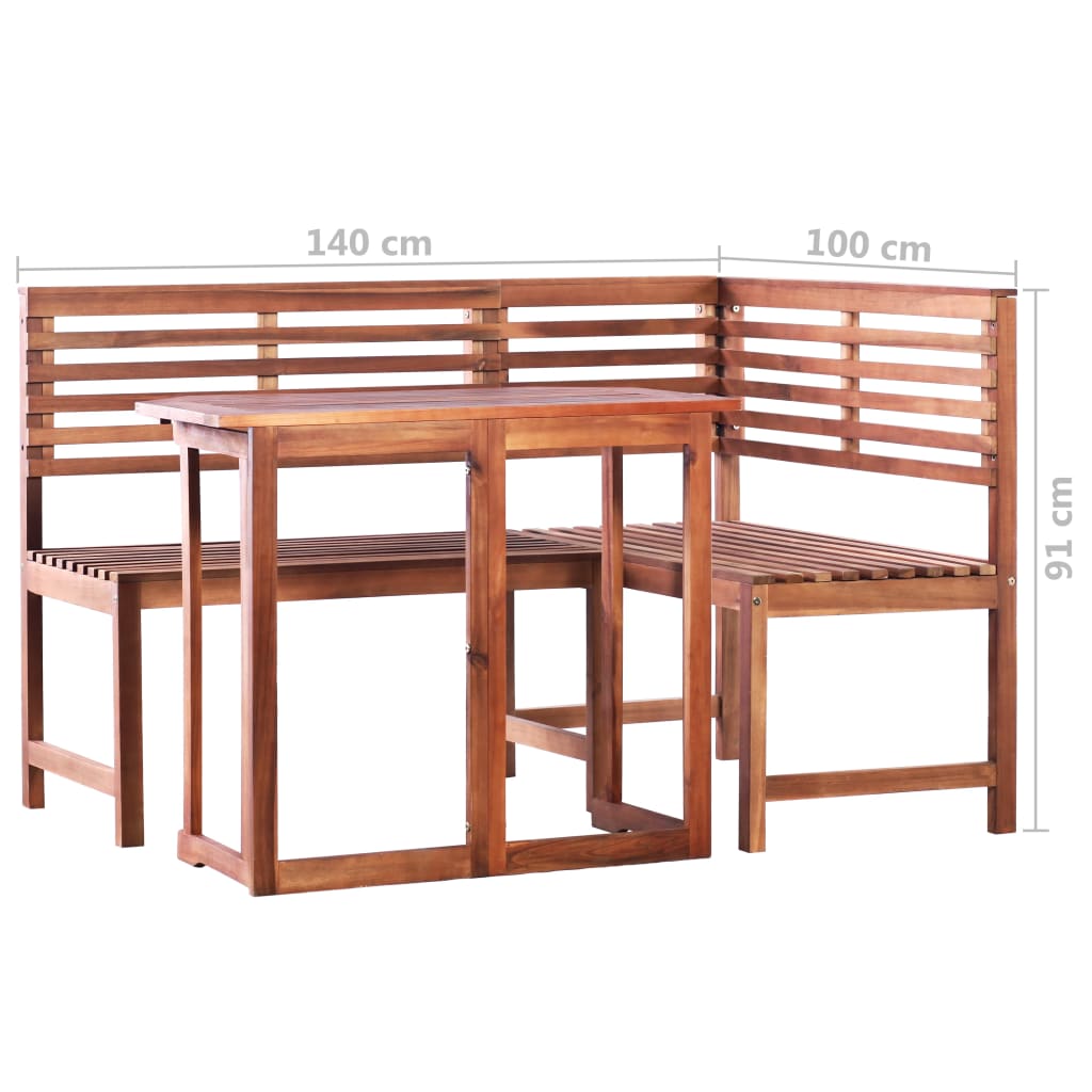 Set mesa y sillas bistró de jardín 2 pzas madera maciza acacia