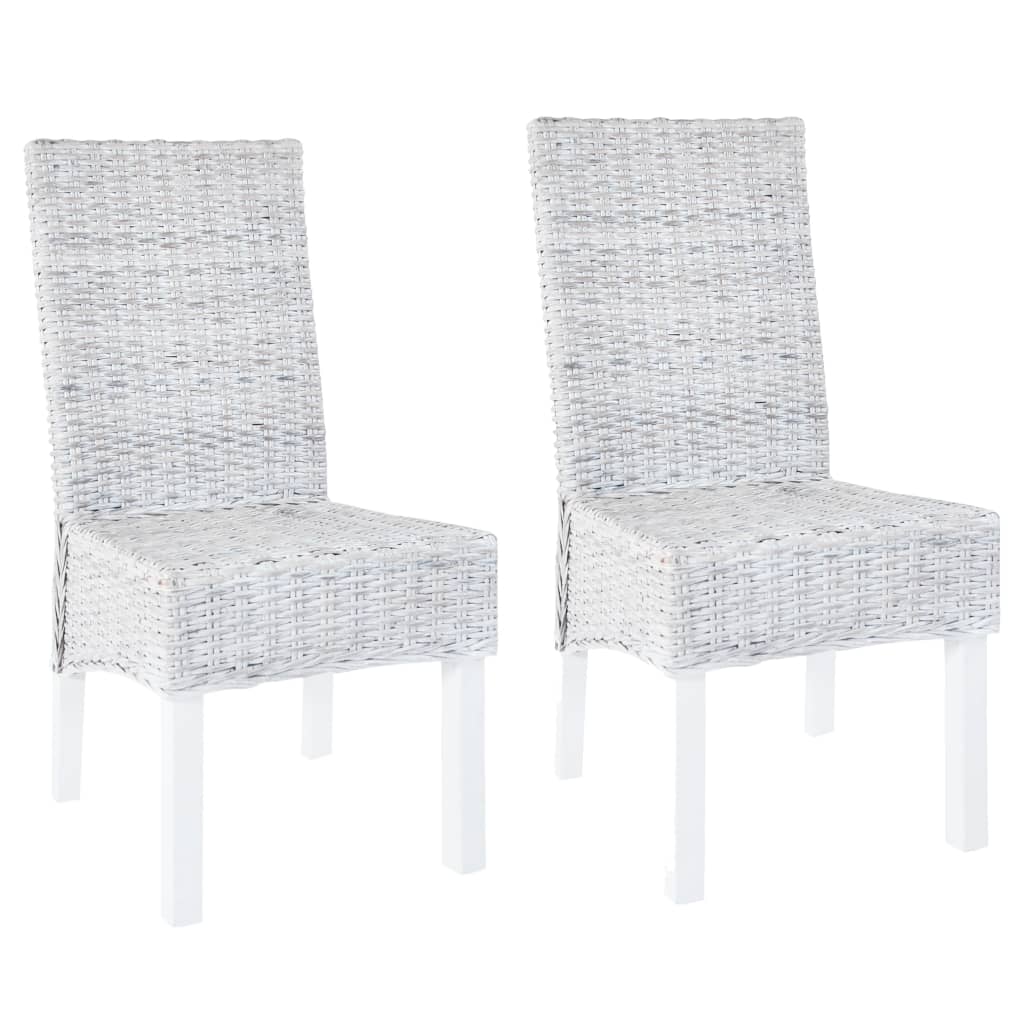 Sillas de comedor 2 uds ratán Kubu y madera caoba marrón claro