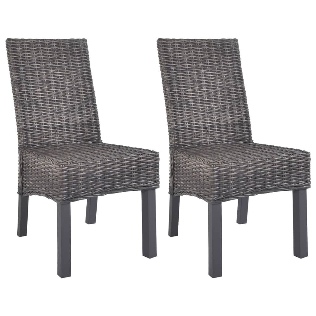 Sillas de comedor 2 uds ratán Kubu y madera caoba marrón claro