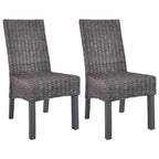 Sillas de comedor 2 uds ratán Kubu y madera caoba marrón claro