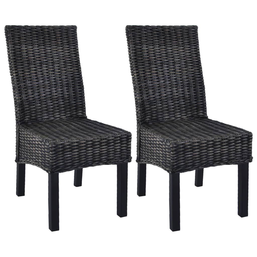 Sillas de comedor 2 uds ratán Kubu y madera caoba marrón claro