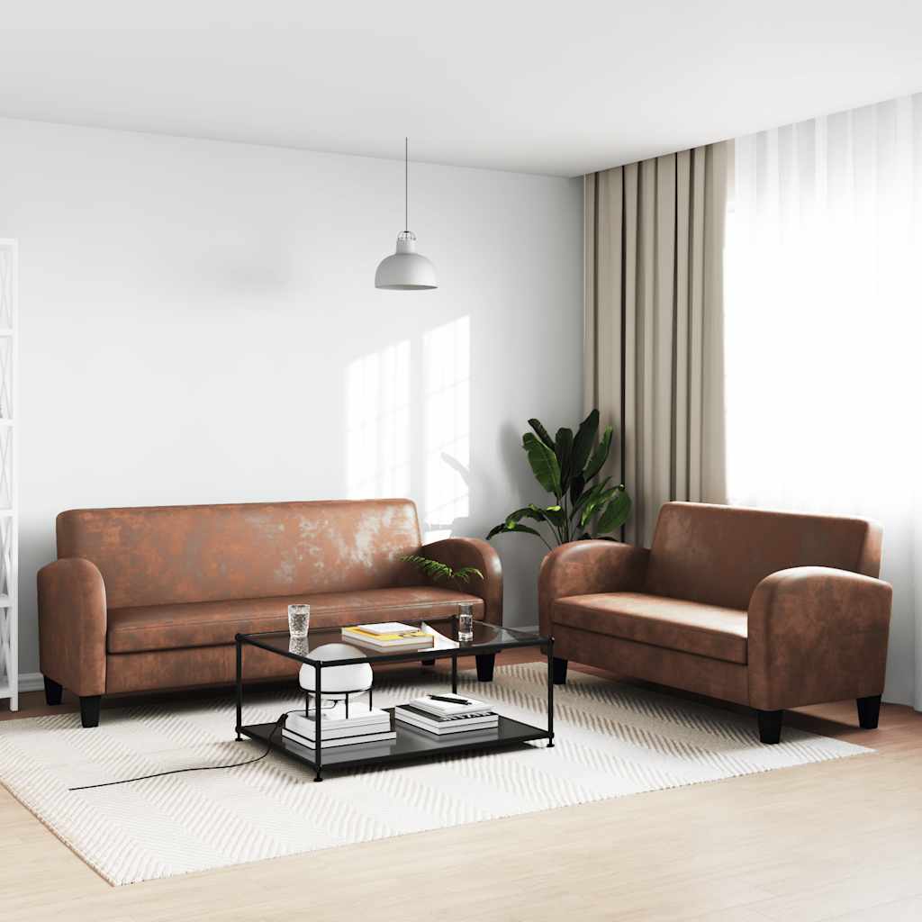 Conjunto de sofás 2 piezas ante artificial marrón