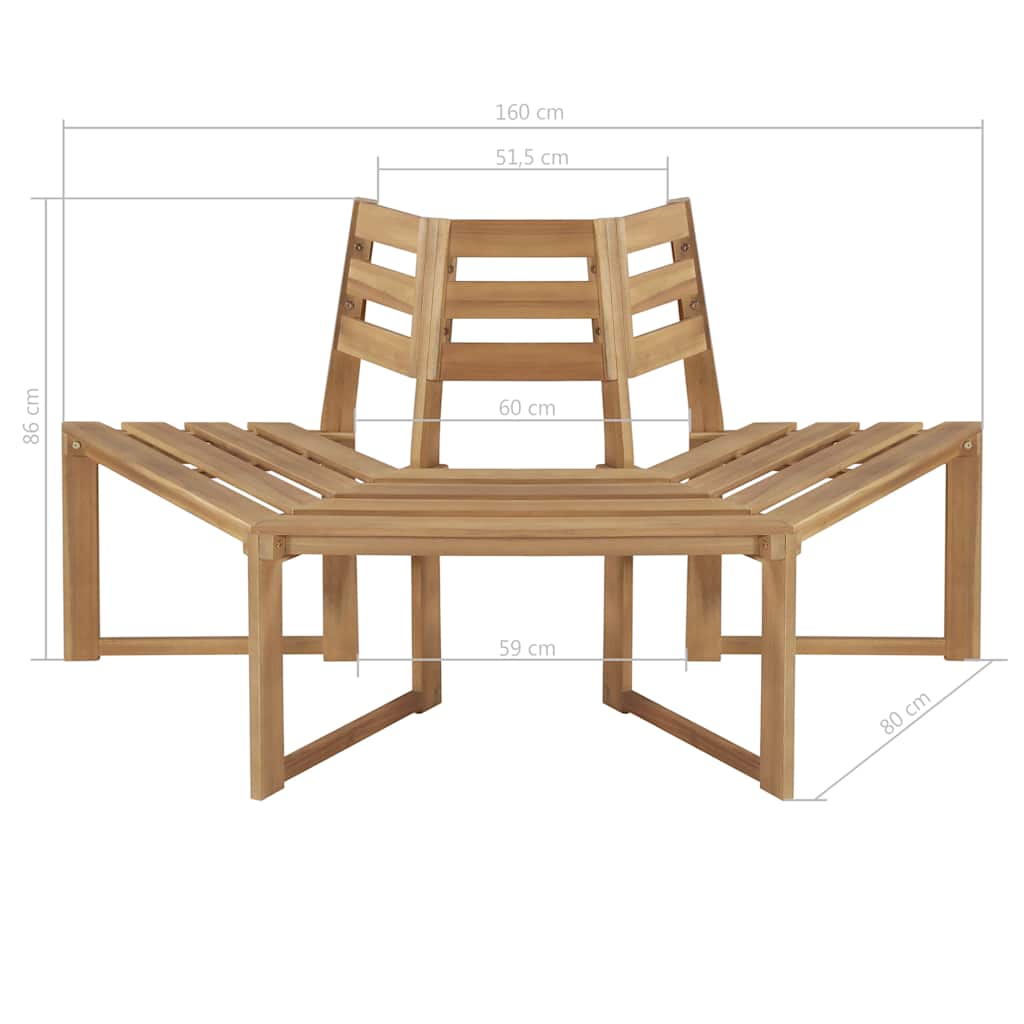 Banco de árbol hexagonal medio madera maciza de acacia 160 cm