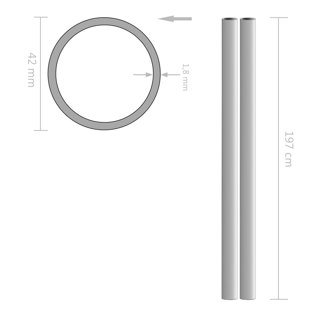 Tubos de acero inoxidable redondos 2 unidades V2A 2 m Ø42x1,8mm