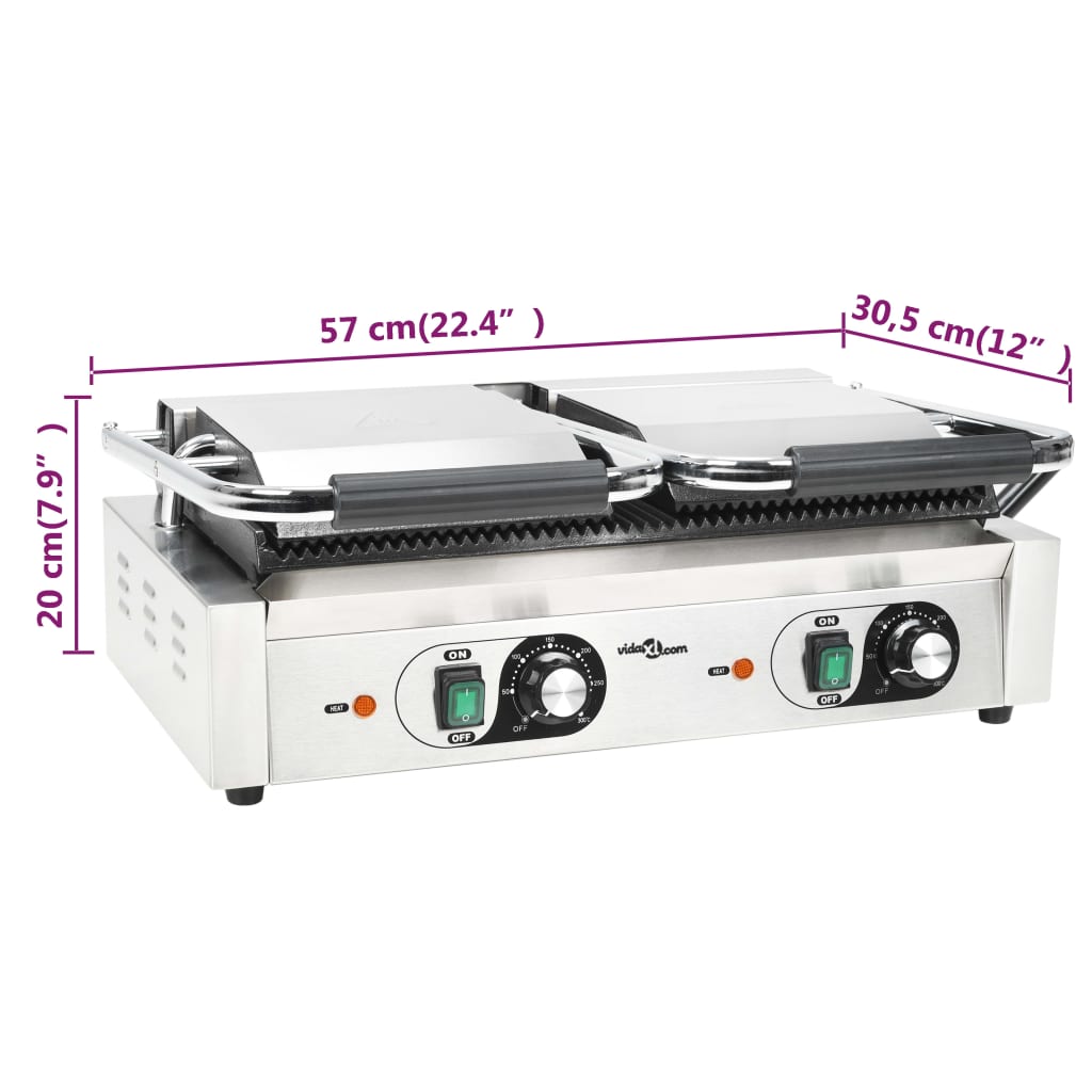Grill parrilla estriada doble 3600 W 57x30,5x20 cm