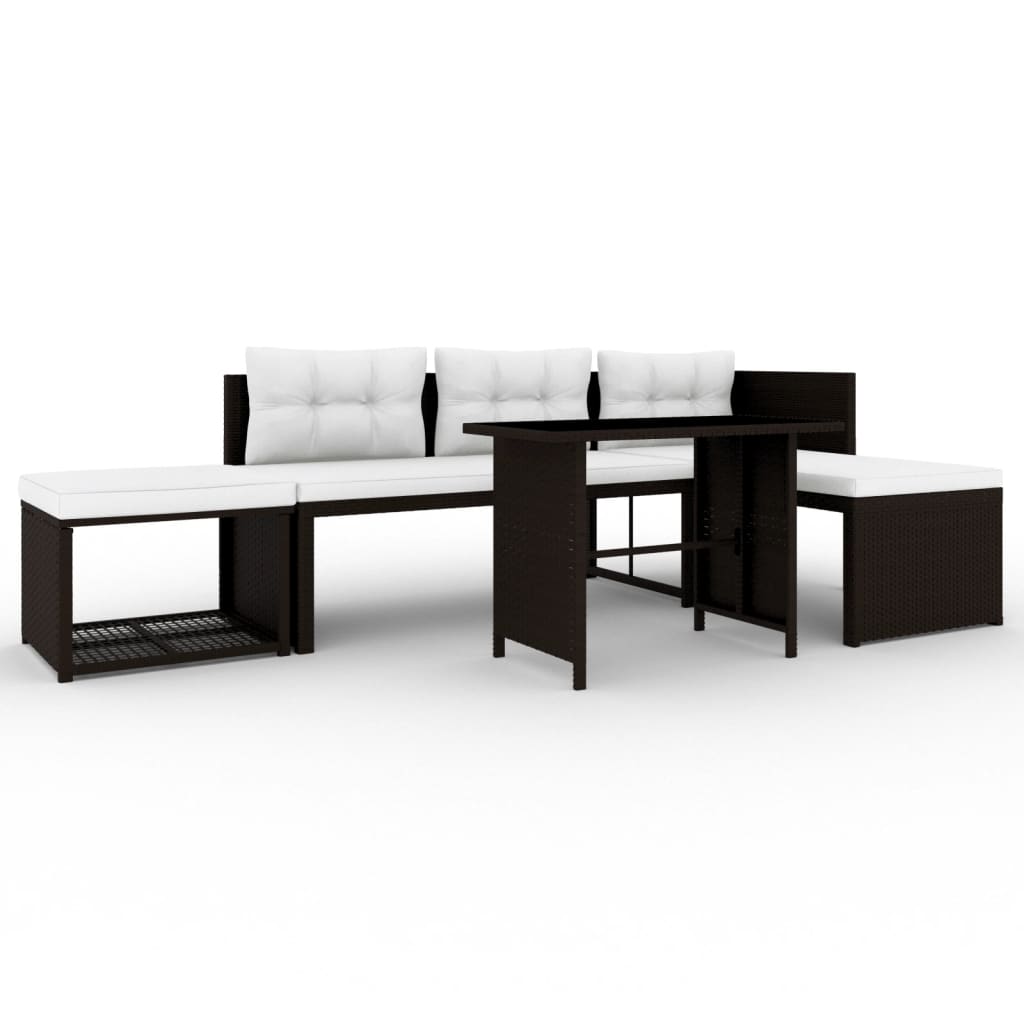 Set de muebles de jardín 4 piezas ratán sintético marrón