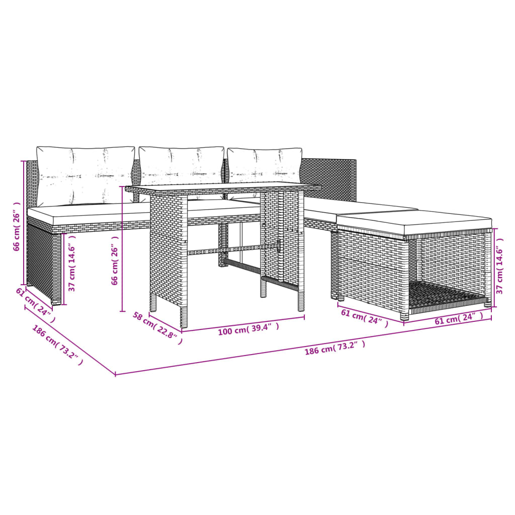 Set de muebles de jardín 4 piezas ratán sintético marrón