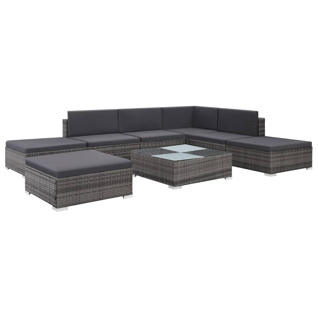 Conjunto de sofás de jardim 8 peças e almofadas rotim sintético cinzento
