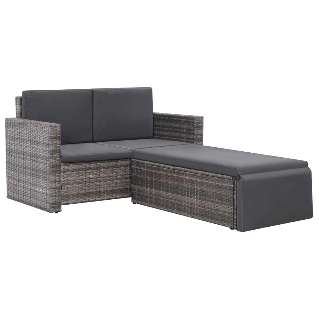 Set de muebles de jardín 2 pzas y cojines ratán sintético gris