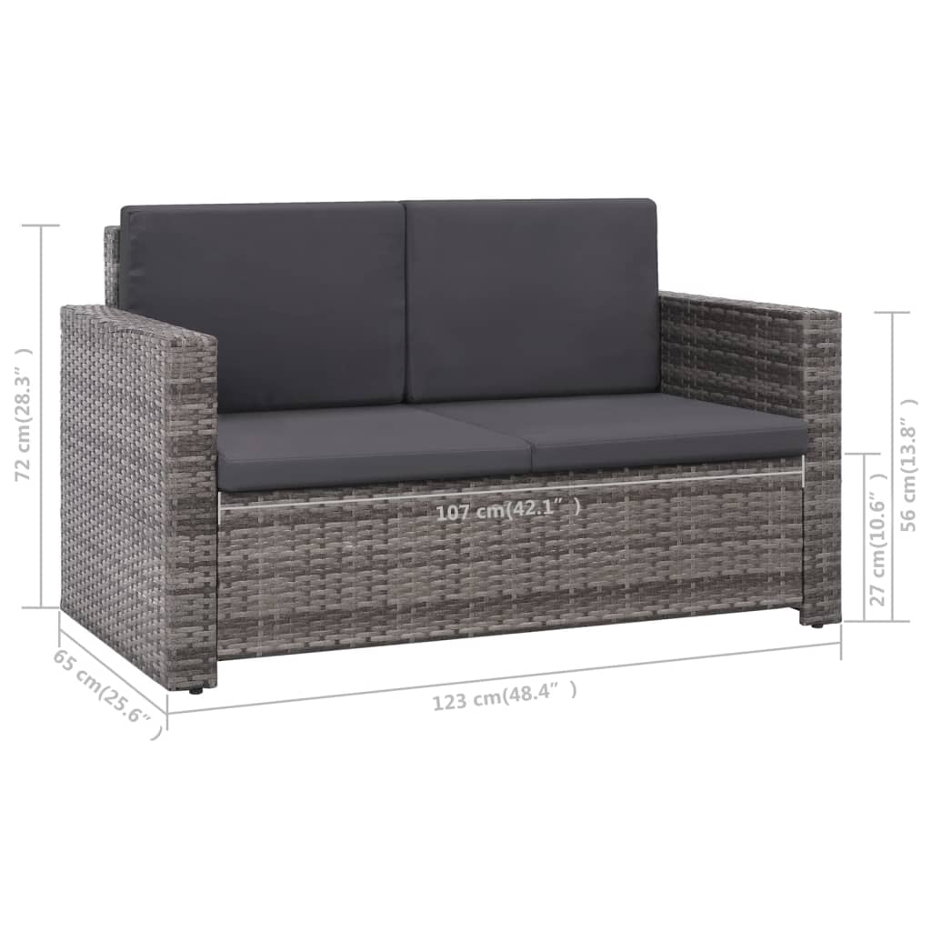 Set de muebles de jardín 2 pzas y cojines ratán sintético gris