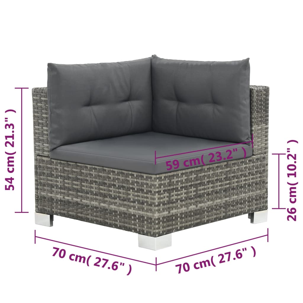 Set de muebles de jardín 10 pzas y cojines ratán sintético gris