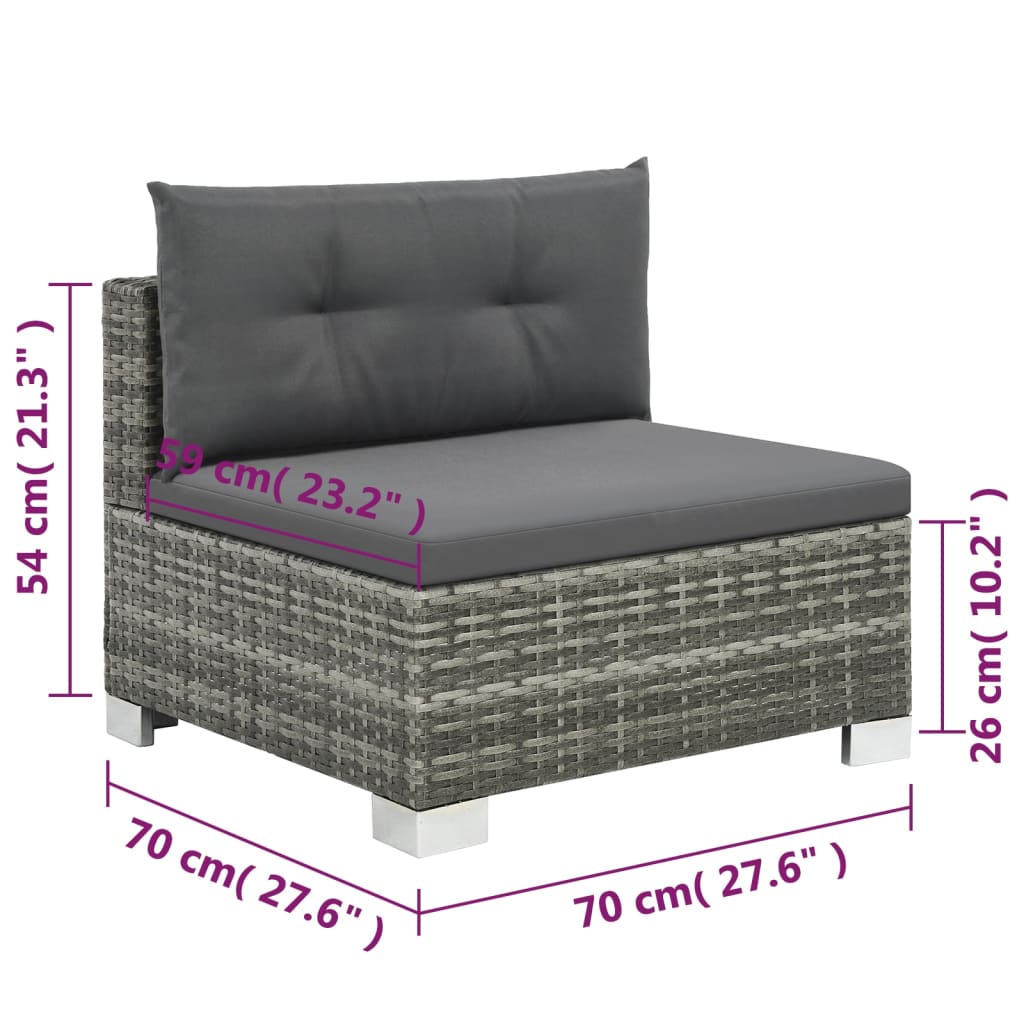 Set de muebles de jardín 10 pzas y cojines ratán sintético gris
