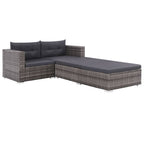 Set de muebles de jardín 3 pzas y cojines ratán sintético gris