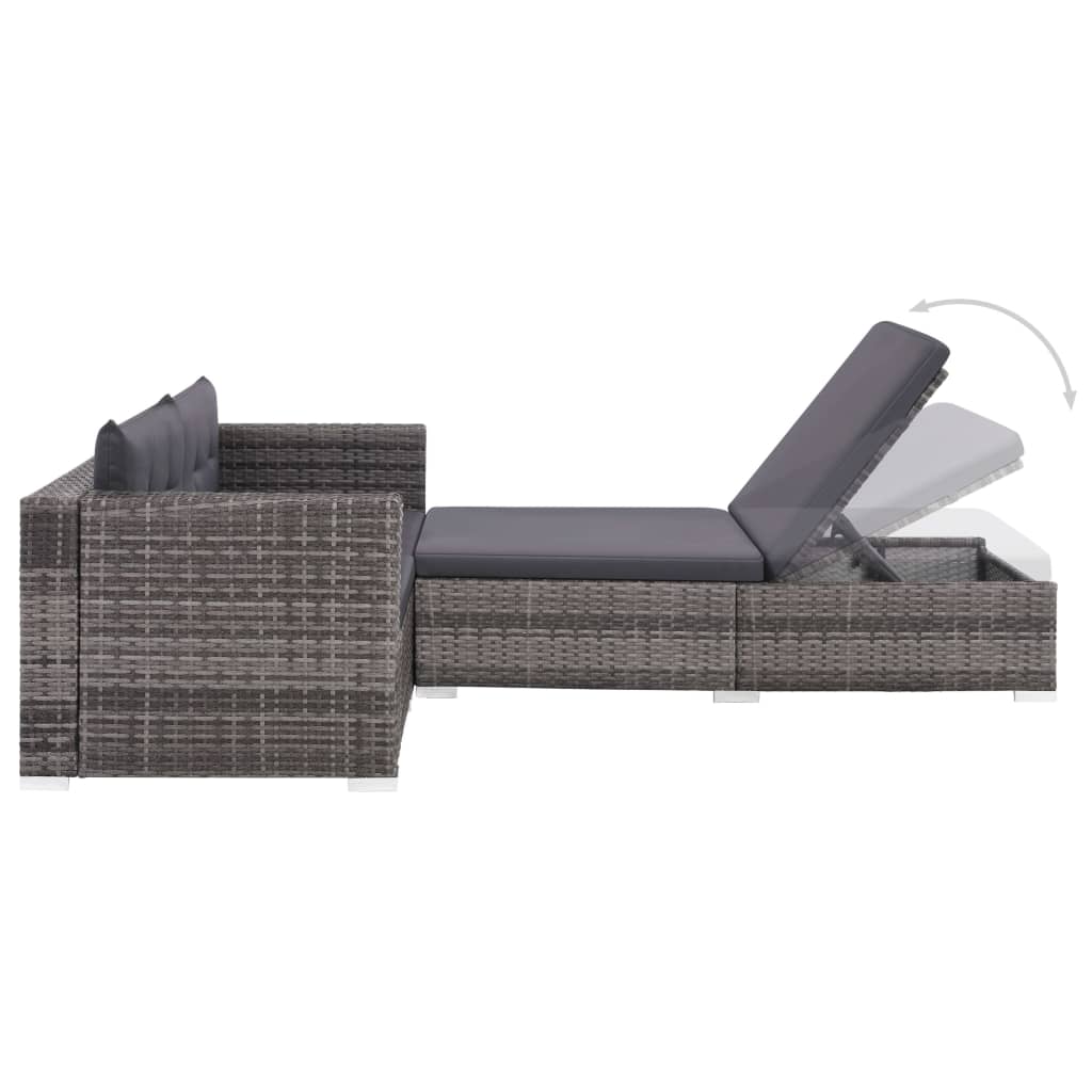 Set de muebles de jardín 3 pzas y cojines ratán sintético gris