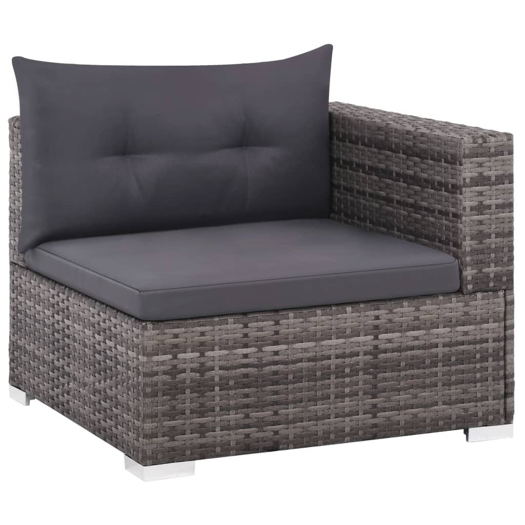 Set de muebles de jardín 3 pzas y cojines ratán sintético gris