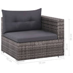 Set de muebles de jardín 3 pzas y cojines ratán sintético gris