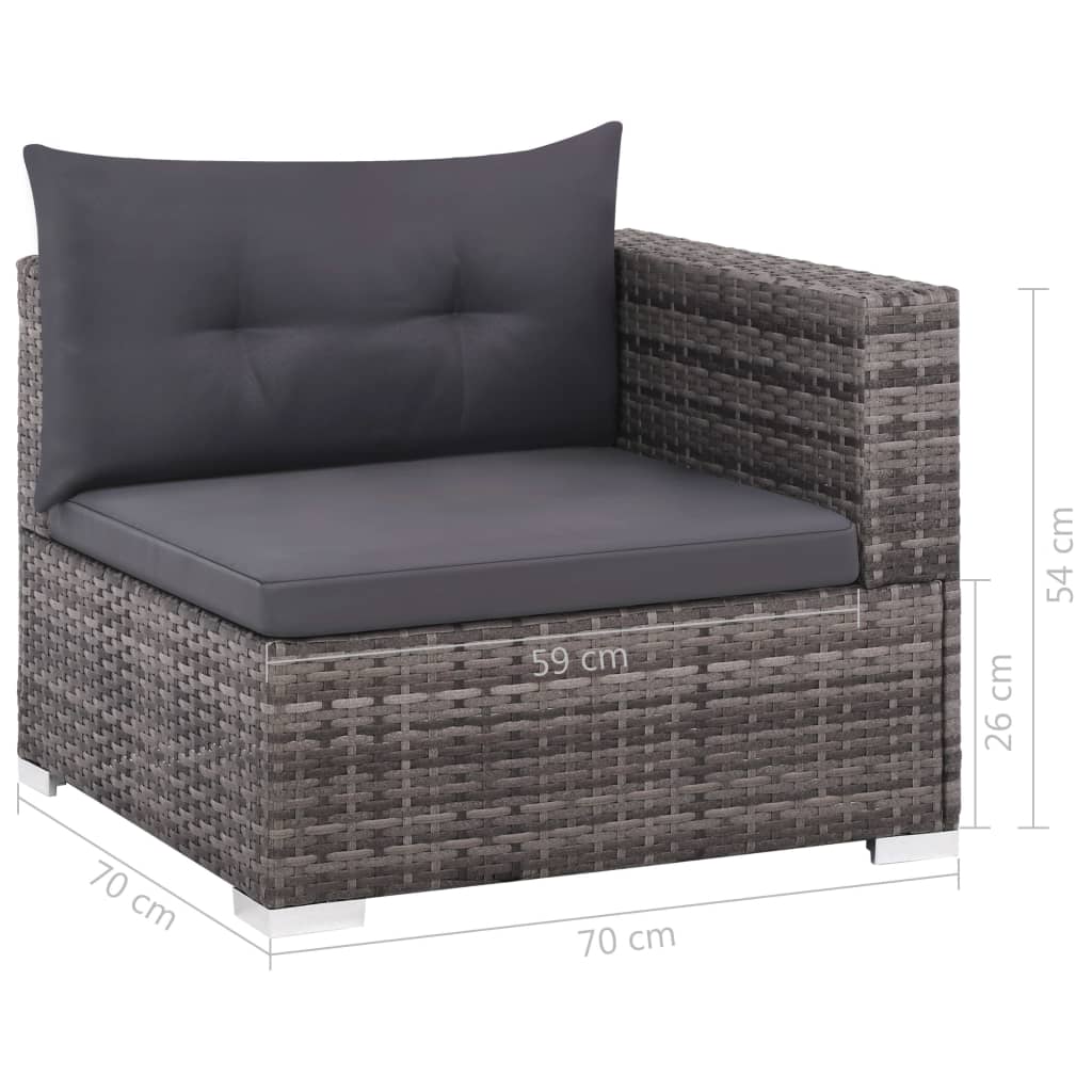 Set de muebles de jardín 3 pzas y cojines ratán sintético gris