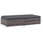 Set de muebles de jardín 3 pzas y cojines ratán sintético gris