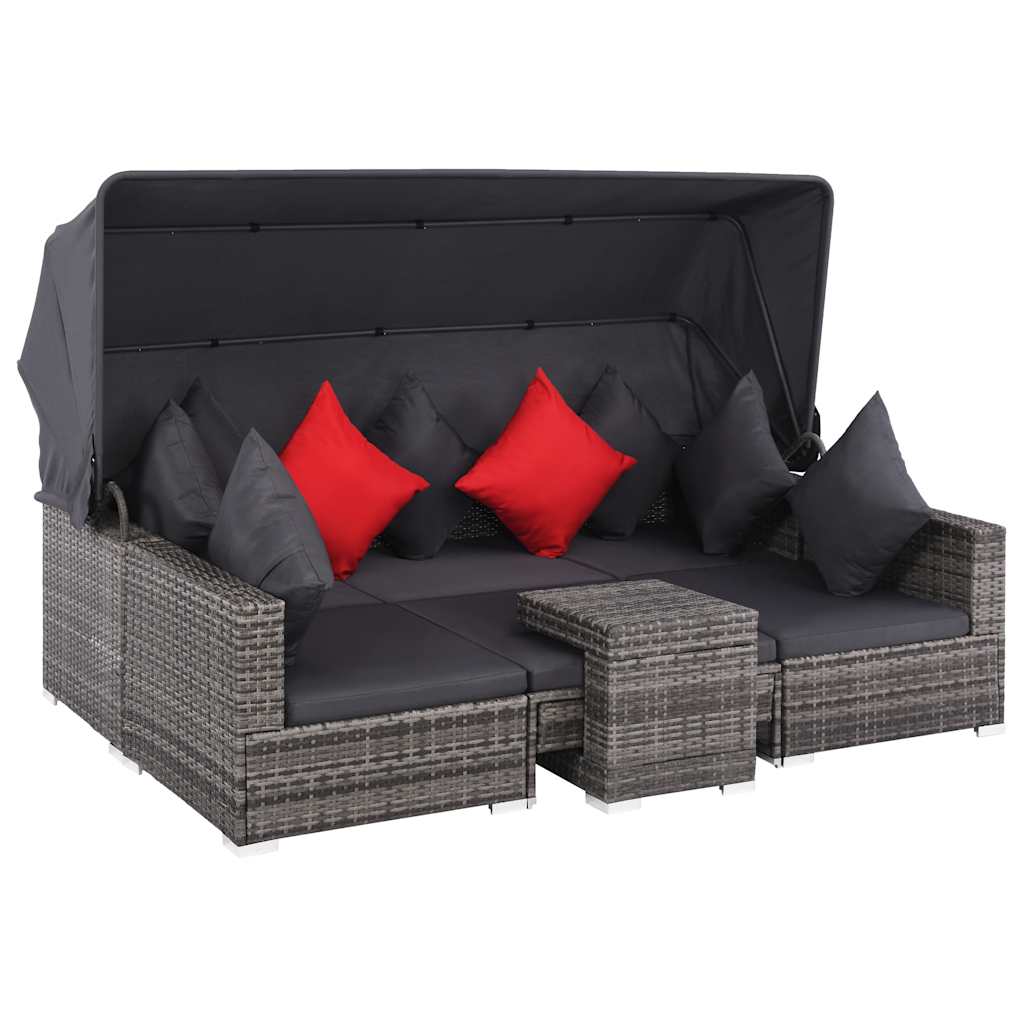 Set de sofás de jardín 7 piezas y cojines ratán sintético gris