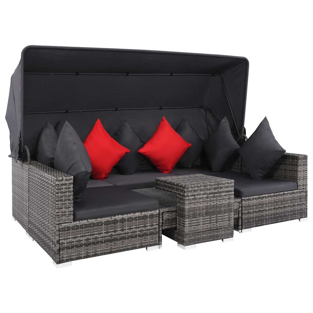 Set de sofás de jardín 7 piezas y cojines ratán sintético gris
