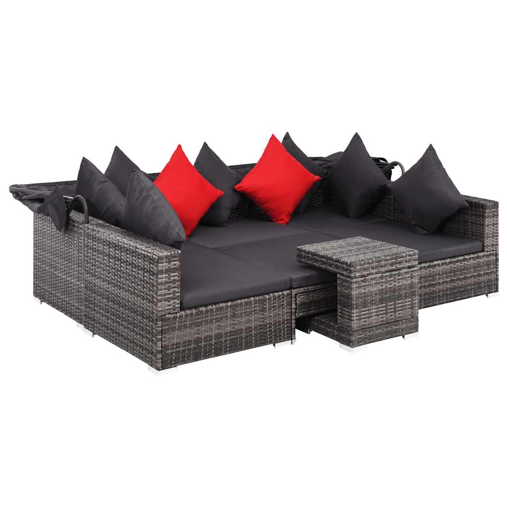 Set de sofás de jardín 7 piezas y cojines ratán sintético gris