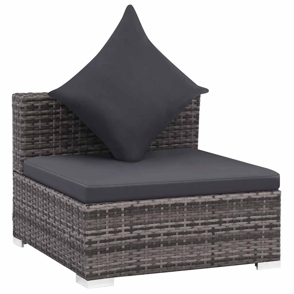Set de sofás de jardín 7 piezas y cojines ratán sintético gris
