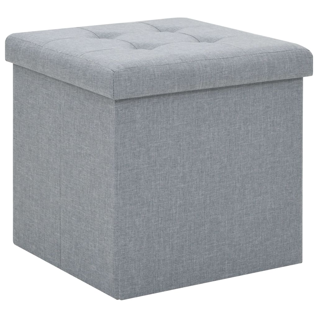Taburetes almacenaje plegables 2 uds lino sintético gris claro