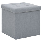 Taburetes almacenaje plegables 2 uds lino sintético gris claro