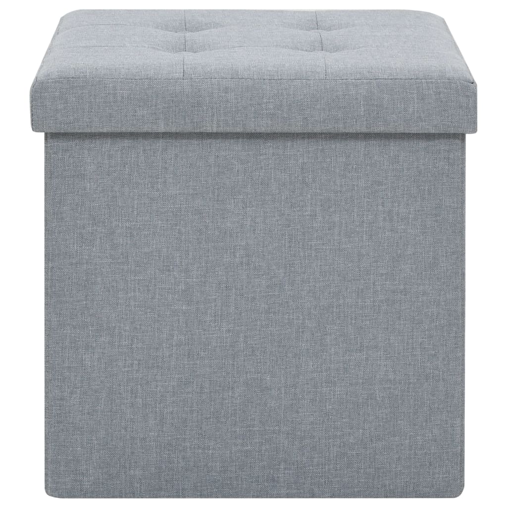 Taburetes almacenaje plegables 2 uds lino sintético gris claro
