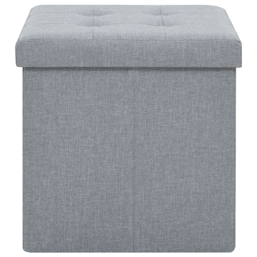 Taburetes almacenaje plegables 2 uds lino sintético gris claro