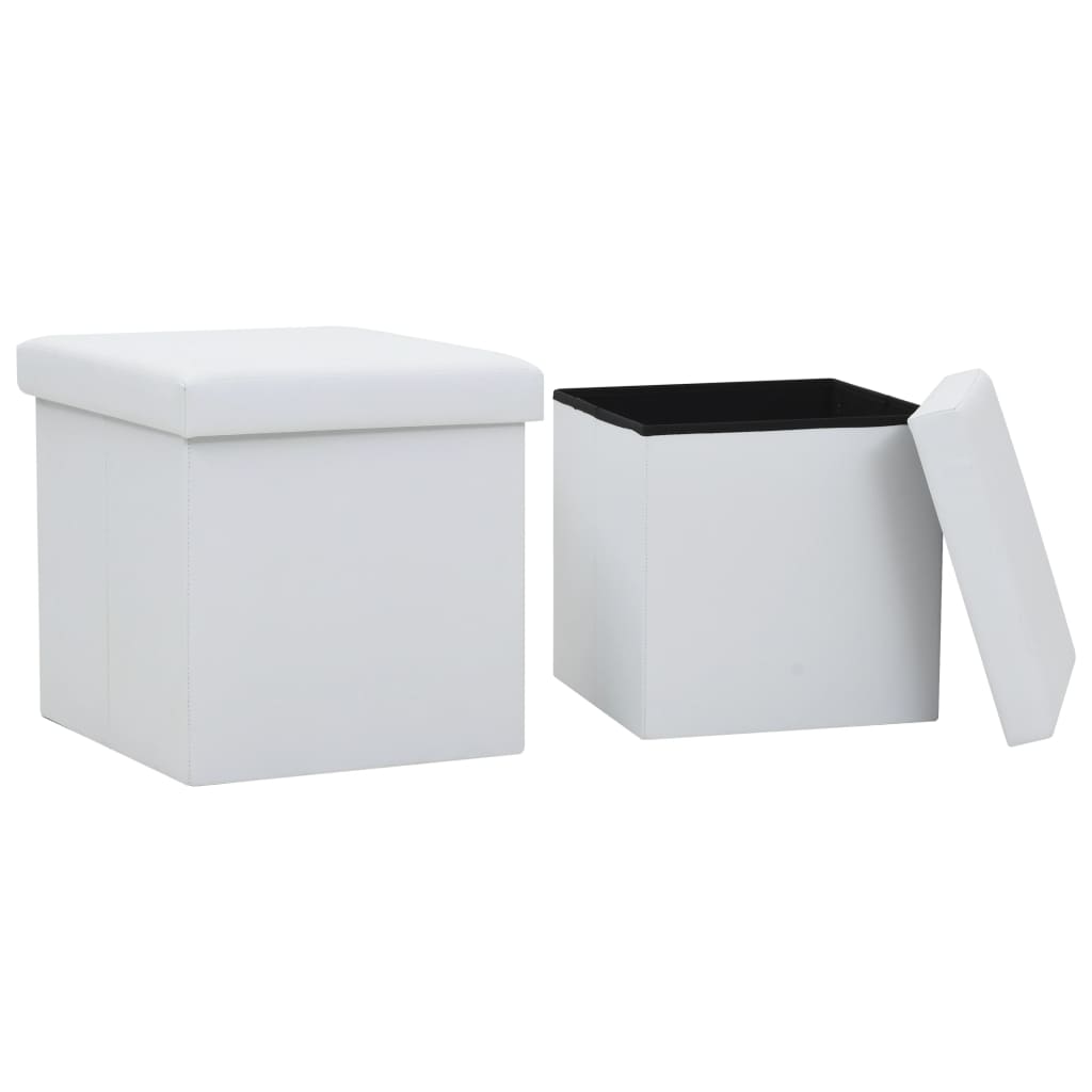 Foldable storage stools 2 pcs light grey synthetic linen