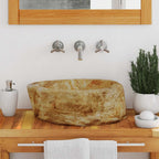 Lavabo de piedra fósil color crema 45x35x15 cm