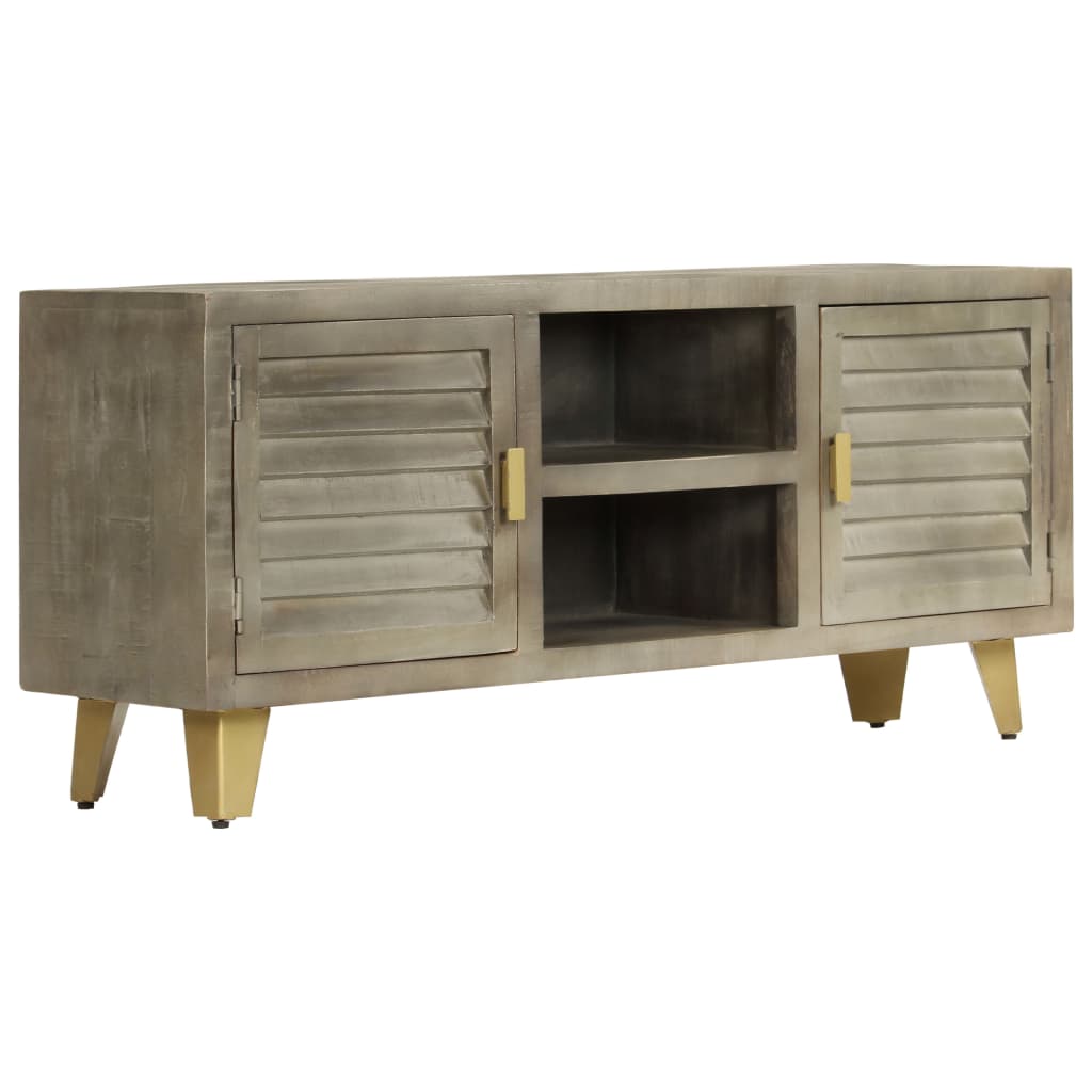 Mueble para TV madera maciza mango con latón gris 110x30x48 cm