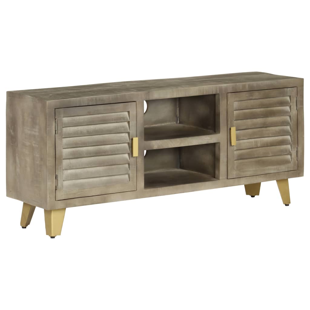 Mueble para TV madera maciza mango con latón gris 110x30x48 cm
