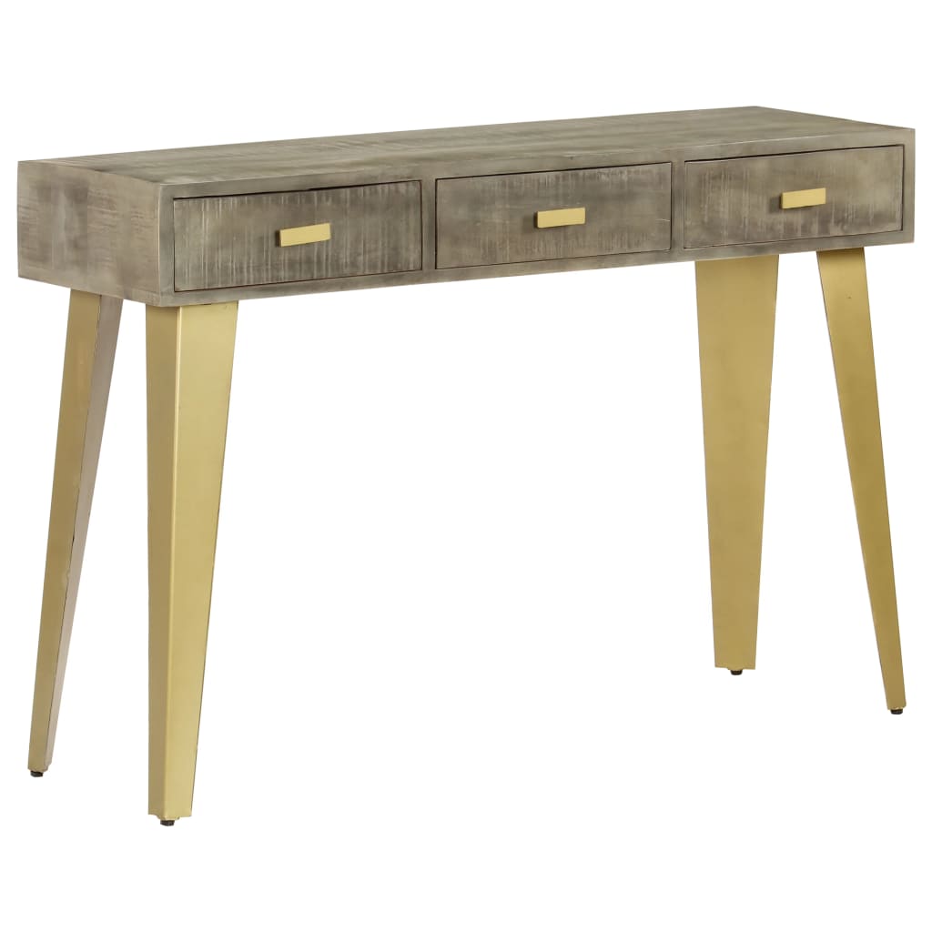 Mesa consola madera maciza de mango con latón gris 110x35x76 cm