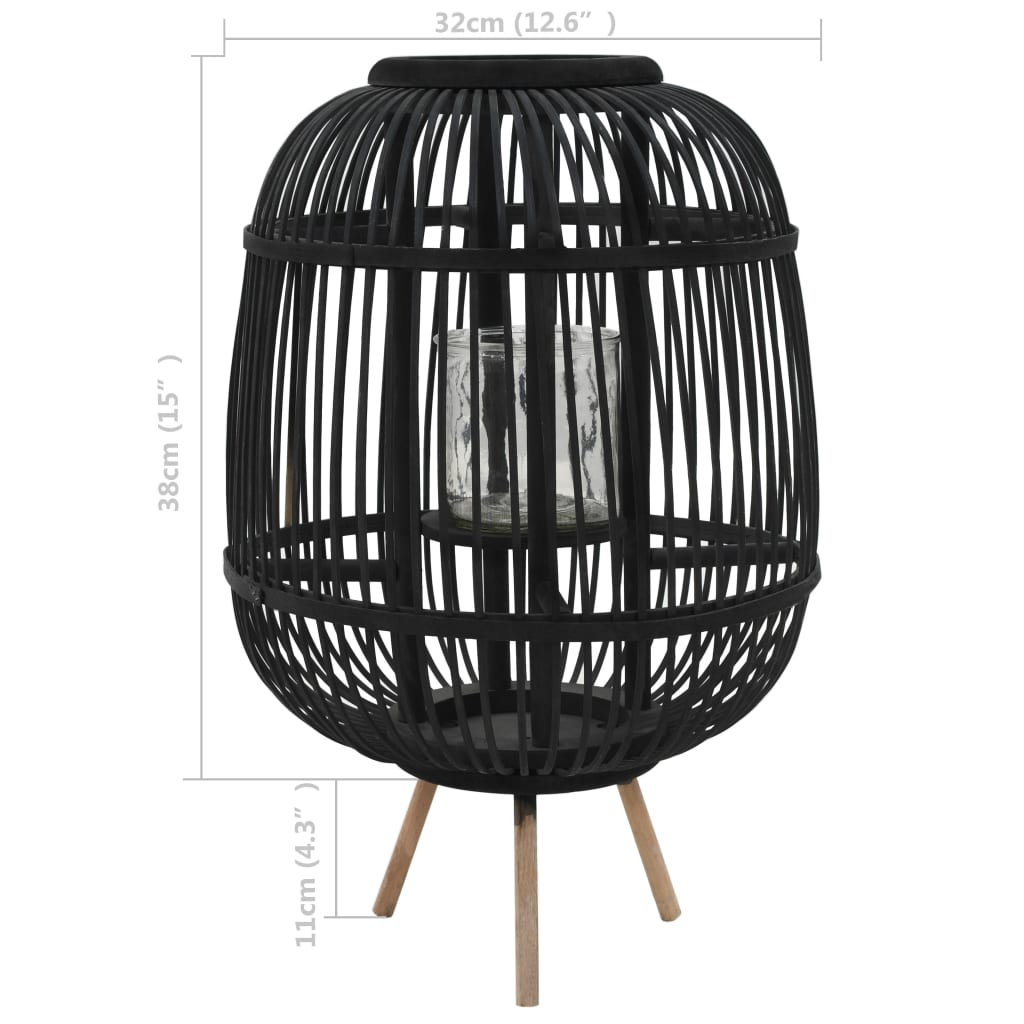 Portavelas de pie bambú negro