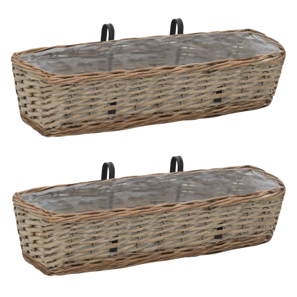 Jardinera de balcón 2 uds mimbre con forro de PE 80 cm