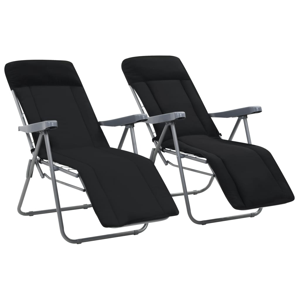 Folding garden chairs with cushion 2 pcs grey