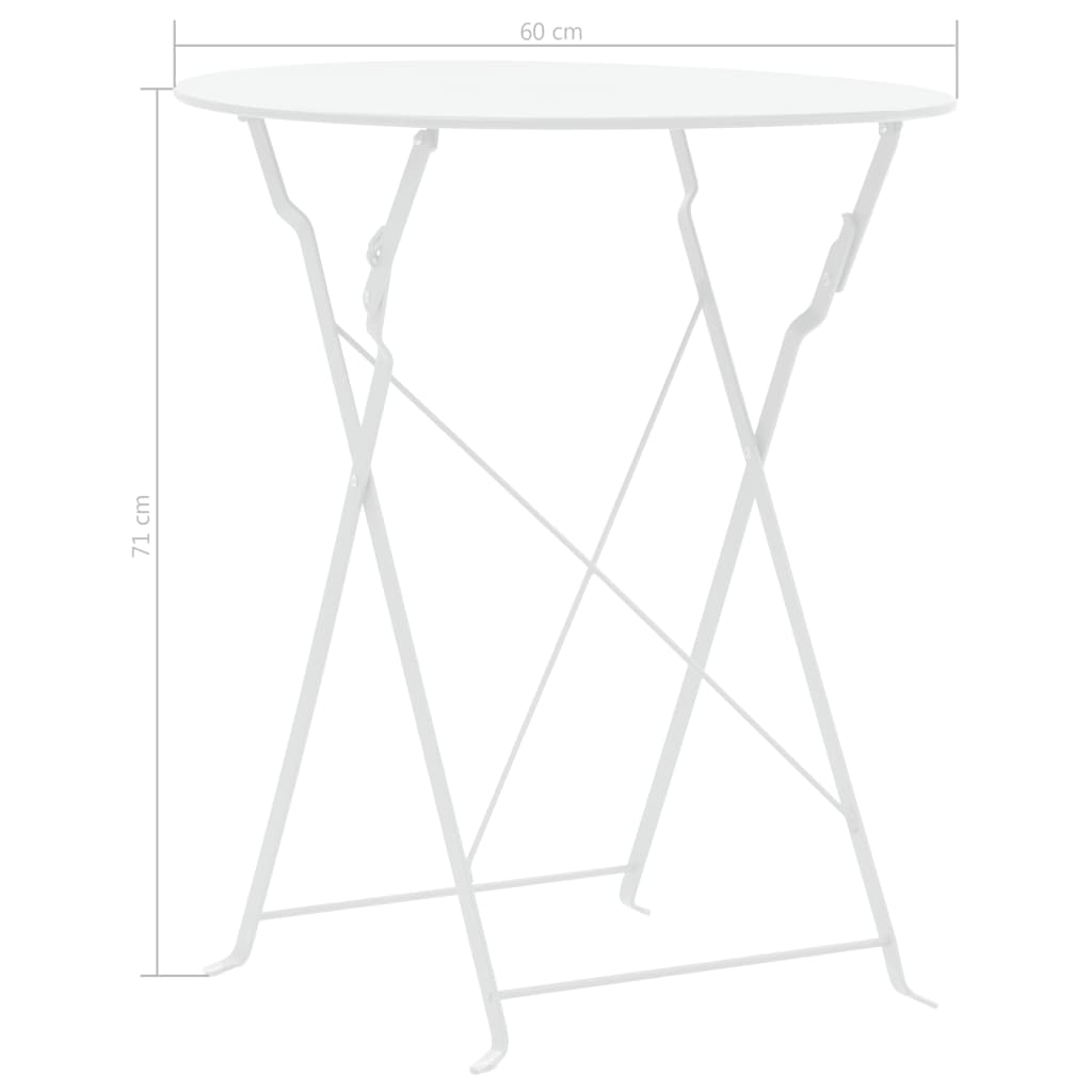 Mesa y sillas bistró de jardín 3 piezas acero blanco