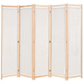 Biombo divisor 5 paneles de tela crema 200x170x4 cm
