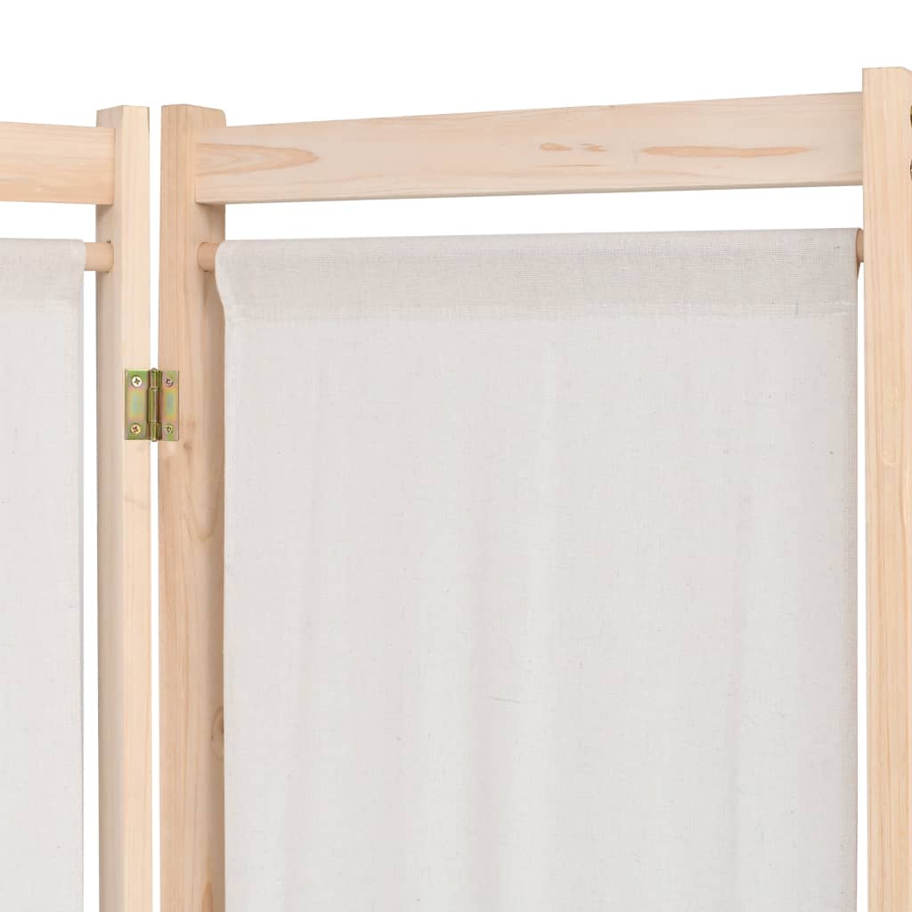 Biombo divisor 5 paneles de tela crema 200x170x4 cm